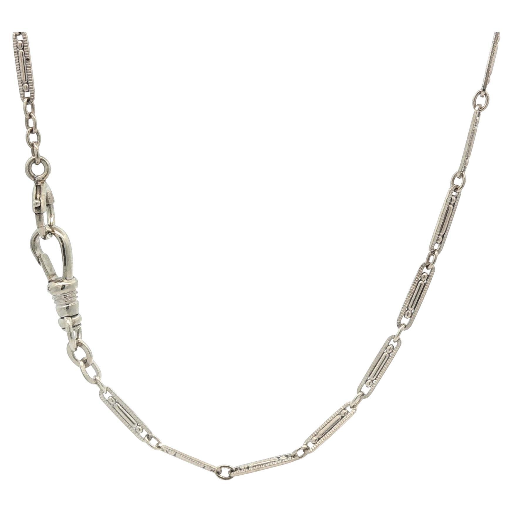 Antique White Gold 13" Milgrain Work Watch Chain w/ Spring Ring 
Dog Clip