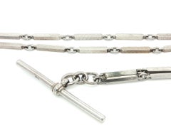 Antique White Gold 16" Textured & Polished Bar Link Watch Chain Necklace