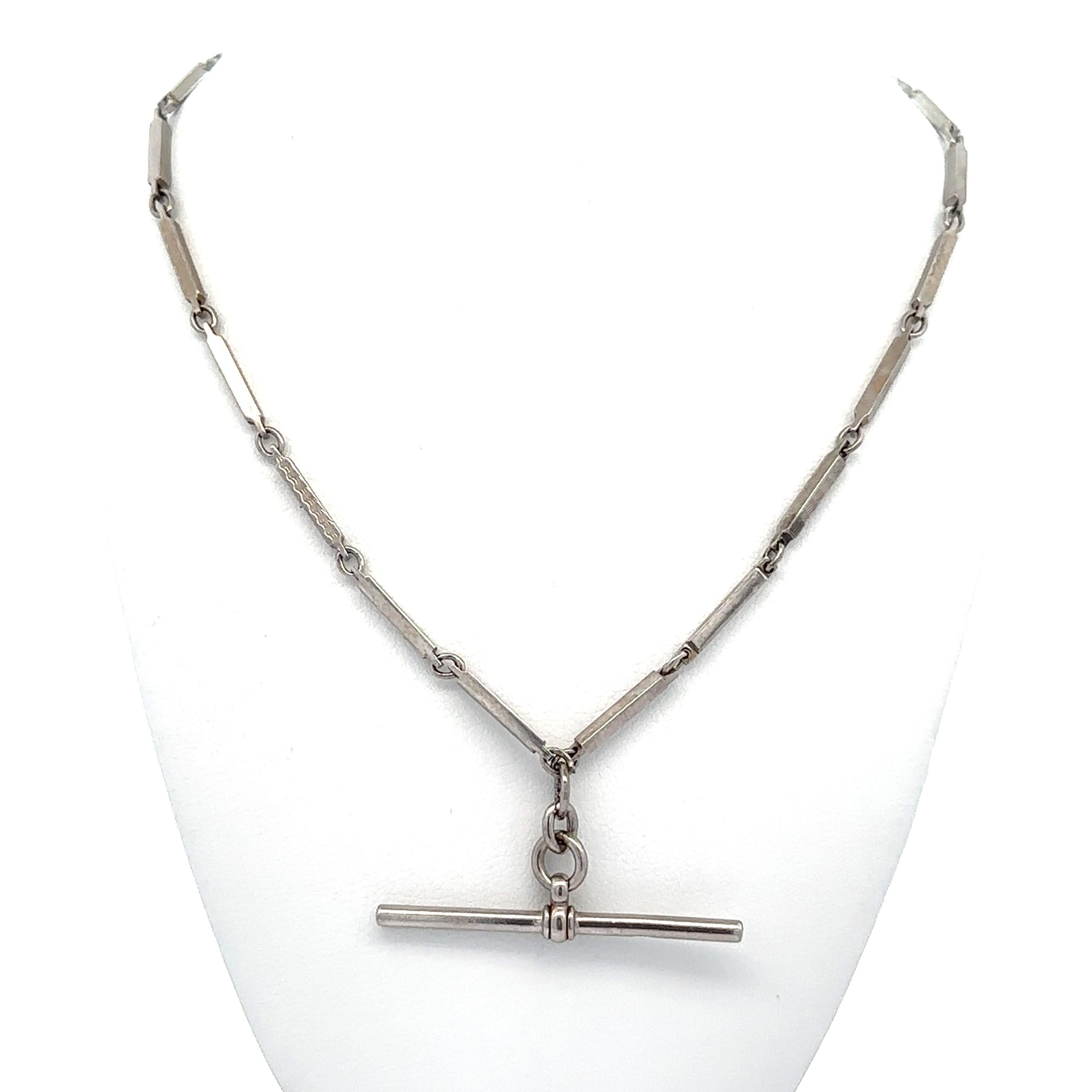 Collana con catena di orologi a barre in oro bianco antico da 16