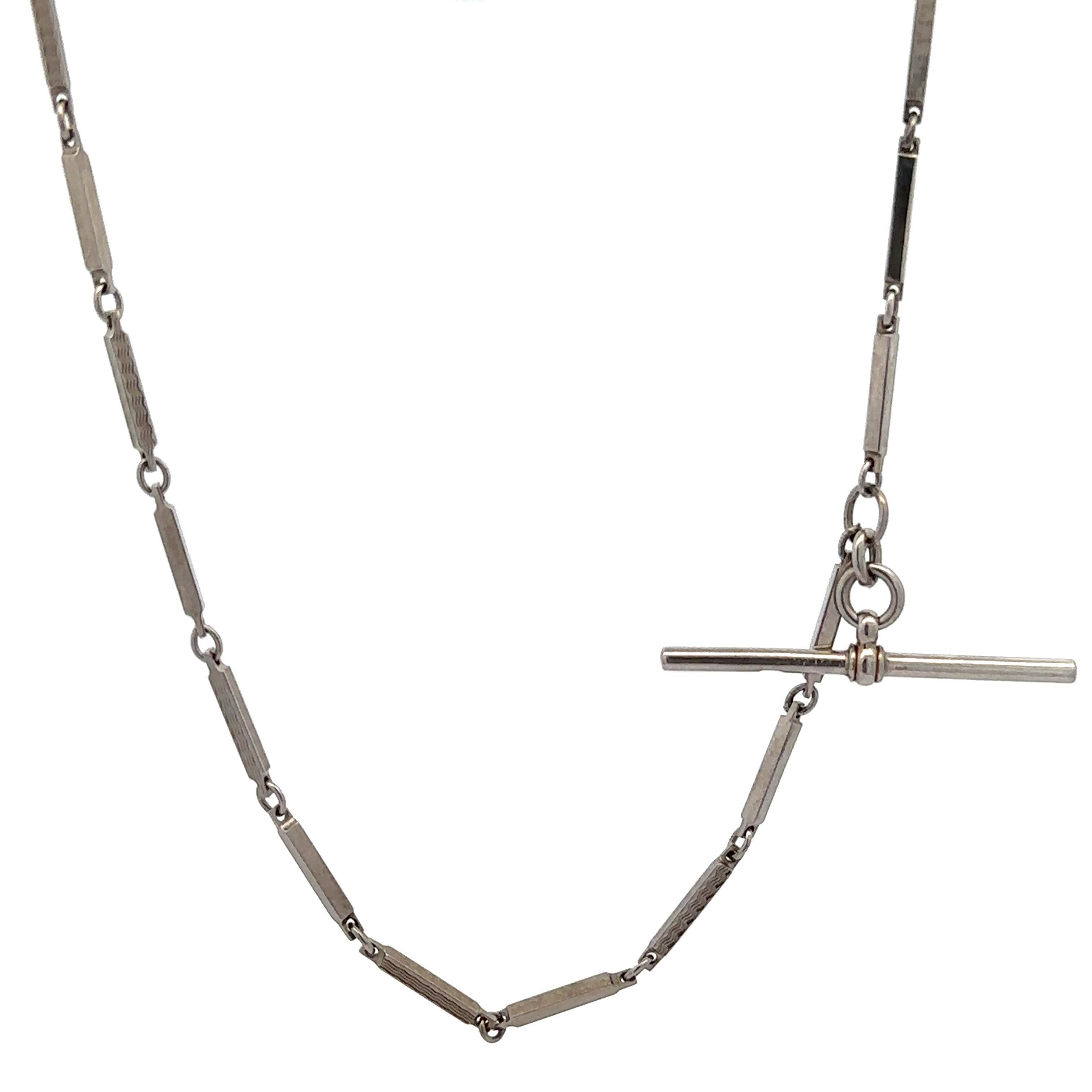 Collana con catena di orologi a barre in oro bianco antico da 16