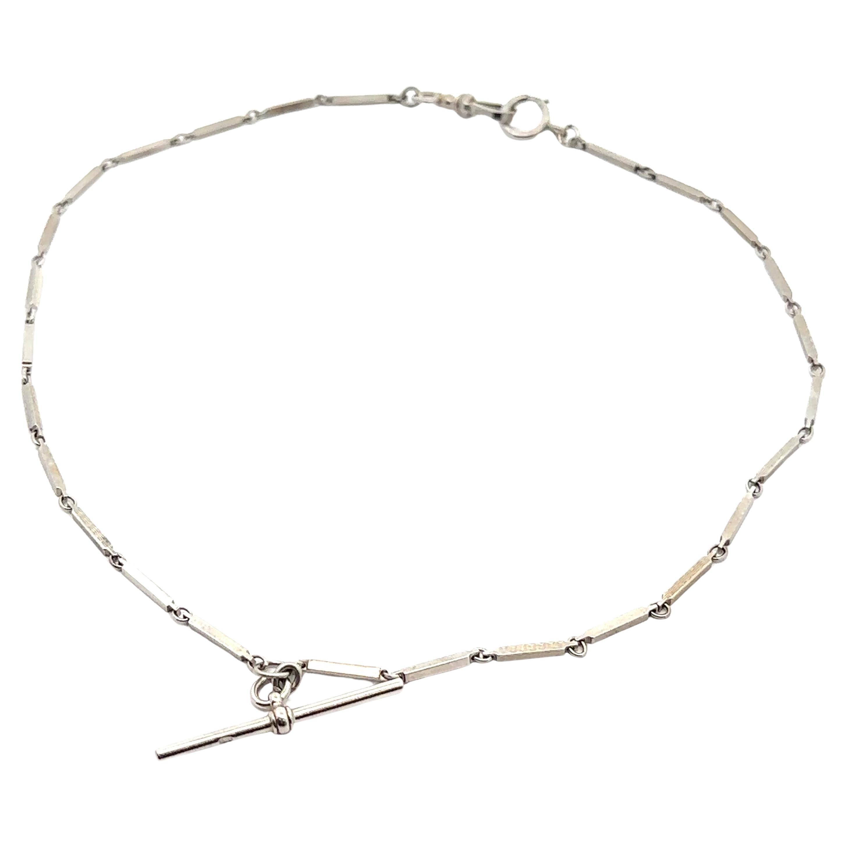 Collana con catena di orologi a barre in oro bianco antico da 16", testurizzata e lucida in vendita