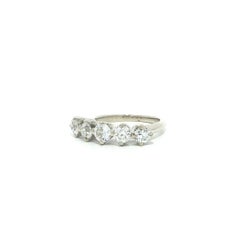 Antique White Gold 1ctw Old European Cut Diamond 5 Stone Band Ring