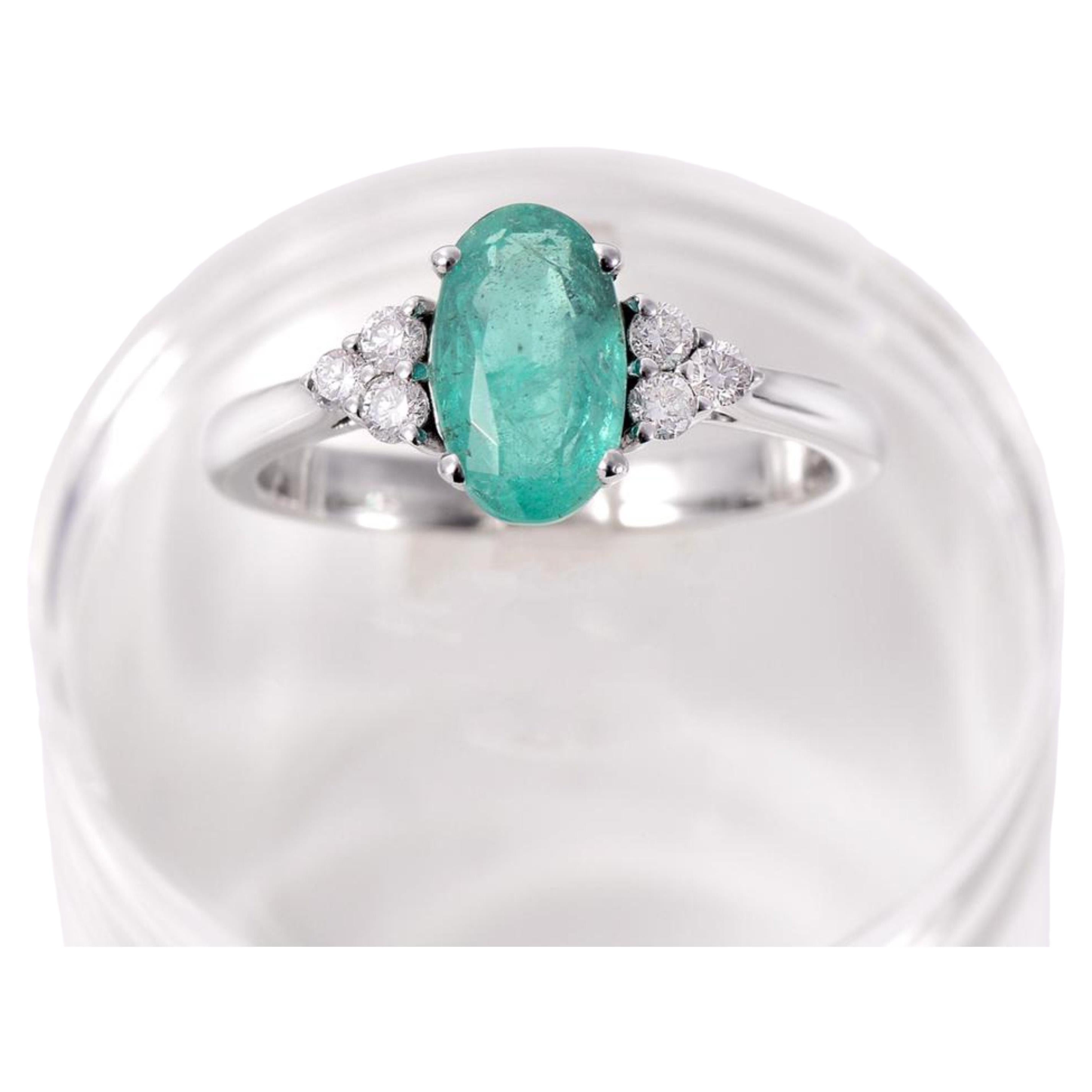 For Sale:  Antique White Gold 2 Carat Emerald Engagement Ring, Unique Diamond Wedding Ring