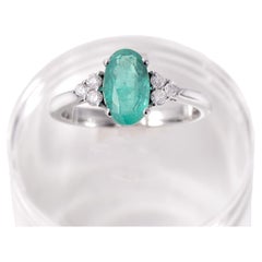 Antique White Gold 2 Carat Emerald Engagement Ring, Unique Diamond Wedding Ring