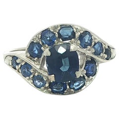 Antique White Gold AGL 2.20ctw Old Cushiony Oval No Heat Sapphire Bypass Ring