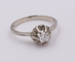 Antique White Gold and 0.25 Carat Diamond Solitaire Ring, 1940s