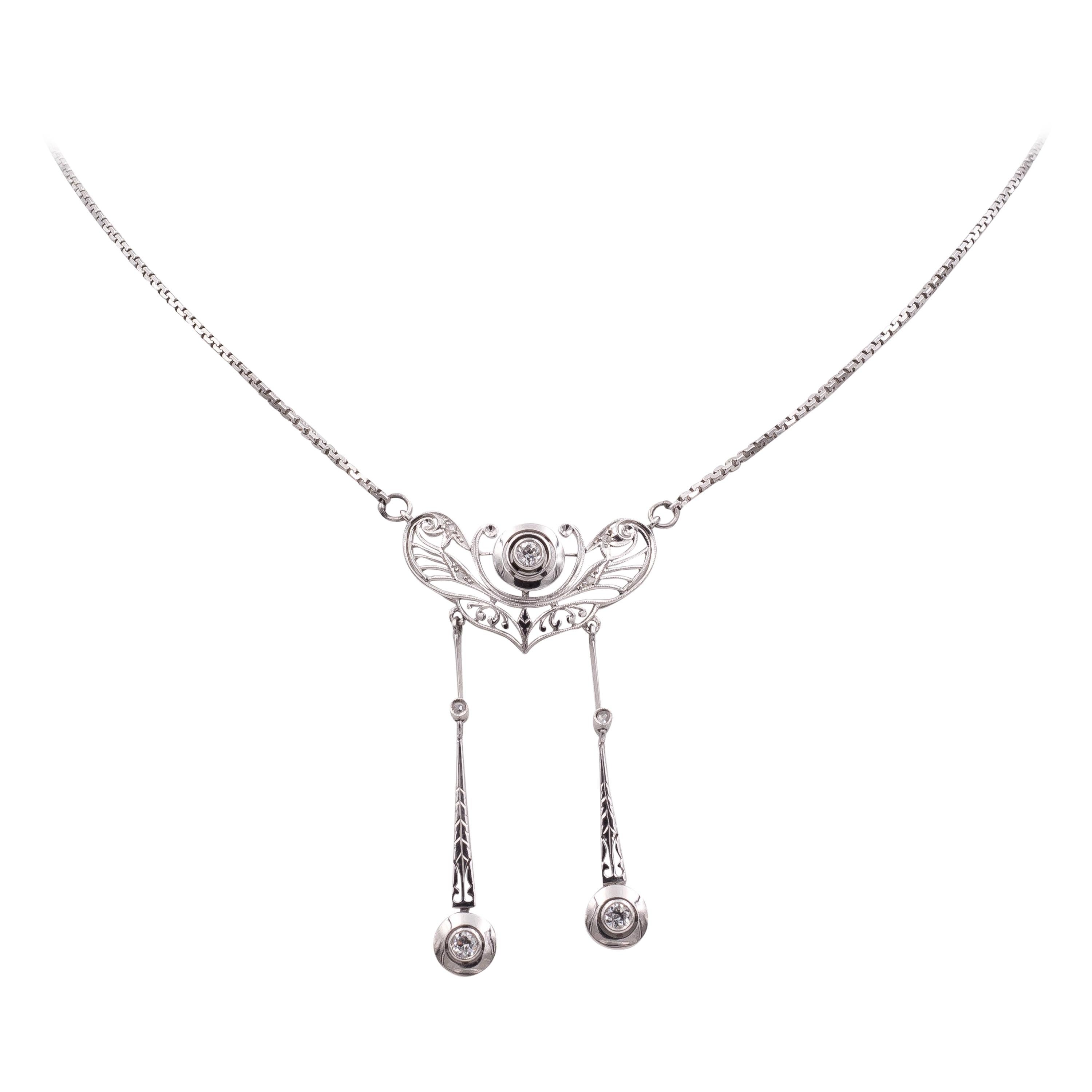 Antique White Gold and Diamond Necklace, 1940s For Sale