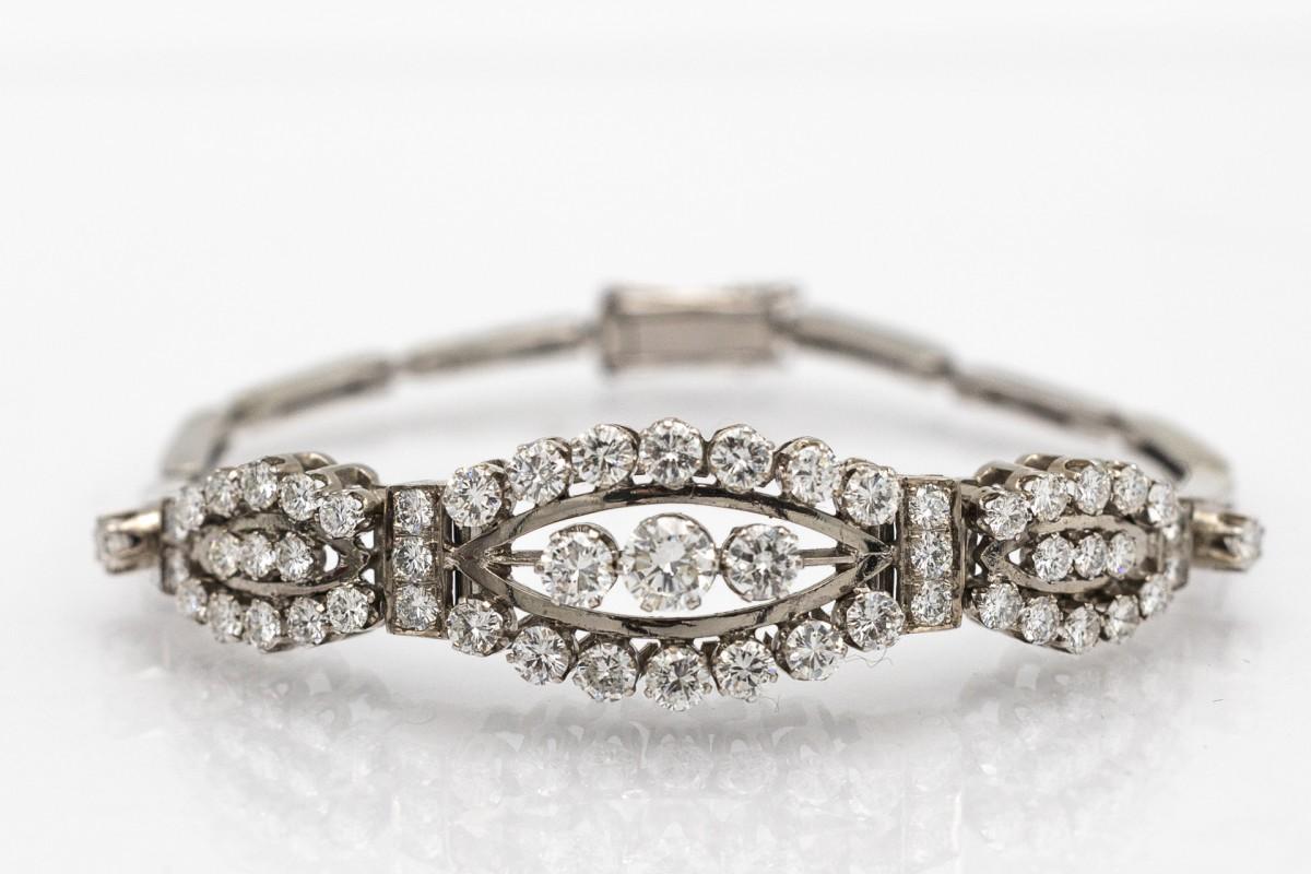 Antique white gold bracelet with diamonds, 5.21ct. In Good Condition For Sale In Chorzów, PL