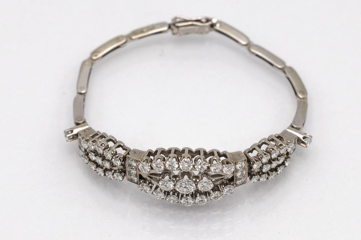 Women's or Men's Antique white gold bracelet with diamonds, 5.21ct. For Sale