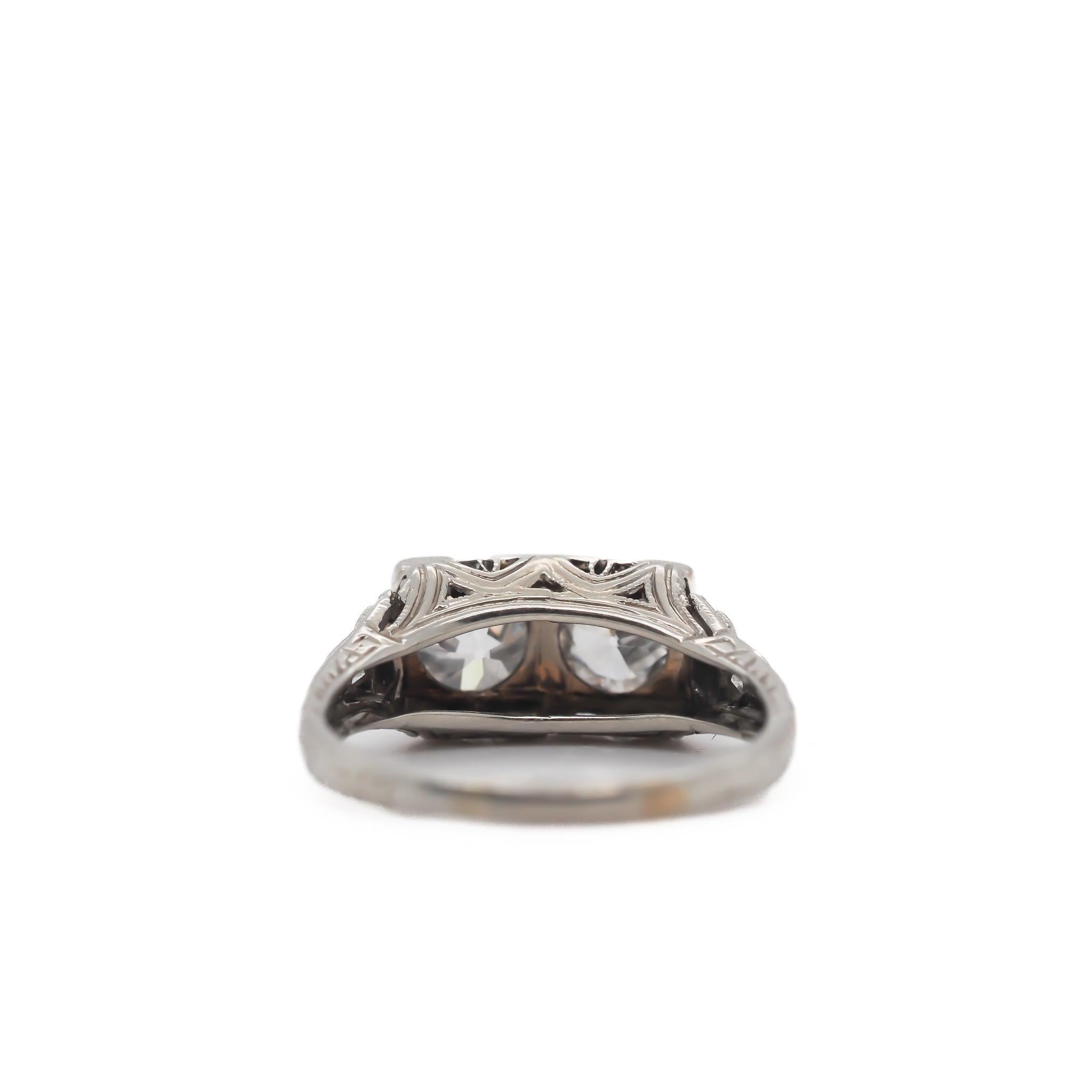 Single Cut Antique White Gold Deco Engagement Ring with Old Miner Cut Diamonds 1.05cttw For Sale