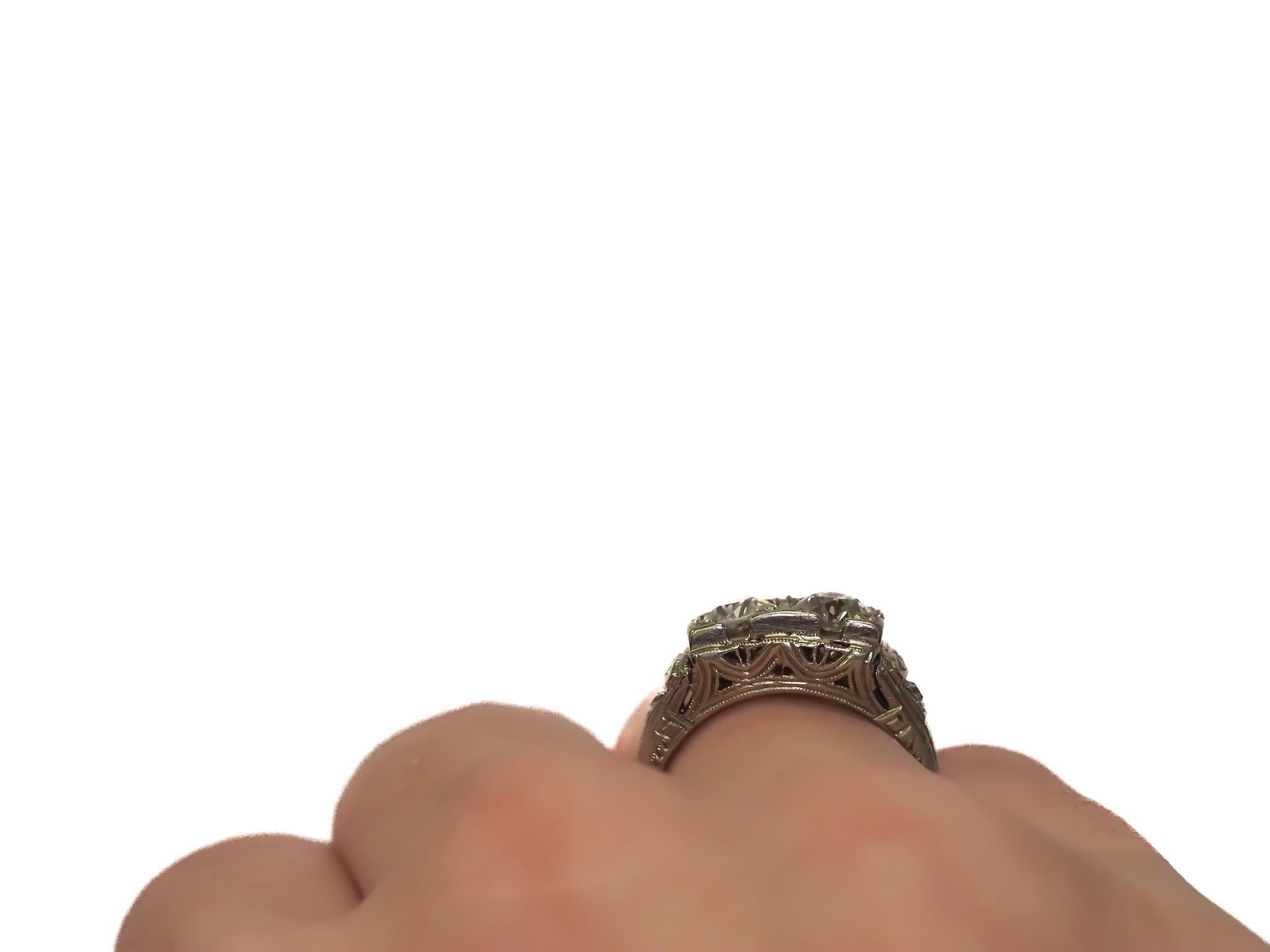 Antique White Gold Deco Engagement Ring with Old Miner Cut Diamonds 1.05cttw For Sale 1