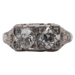 Bague de fiançailles déco ancienne en or blanc avec diamants taille vieille mine de 1,05 carat