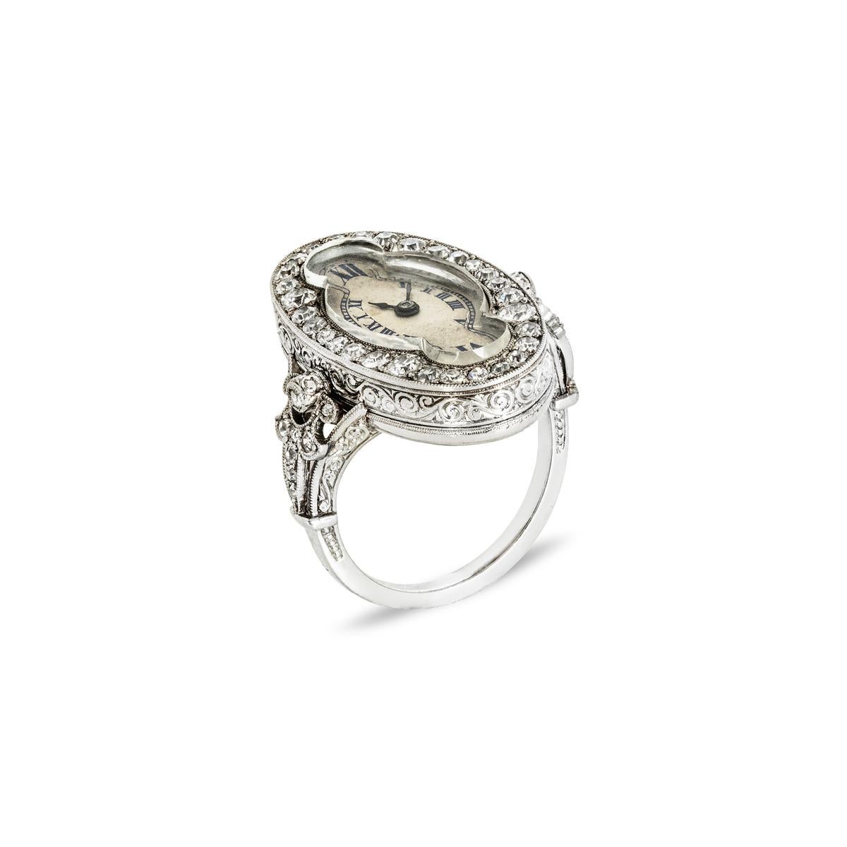 Antique White Gold Diamond Ring Watch Circa 1890's In Excellent Condition For Sale In London, GB