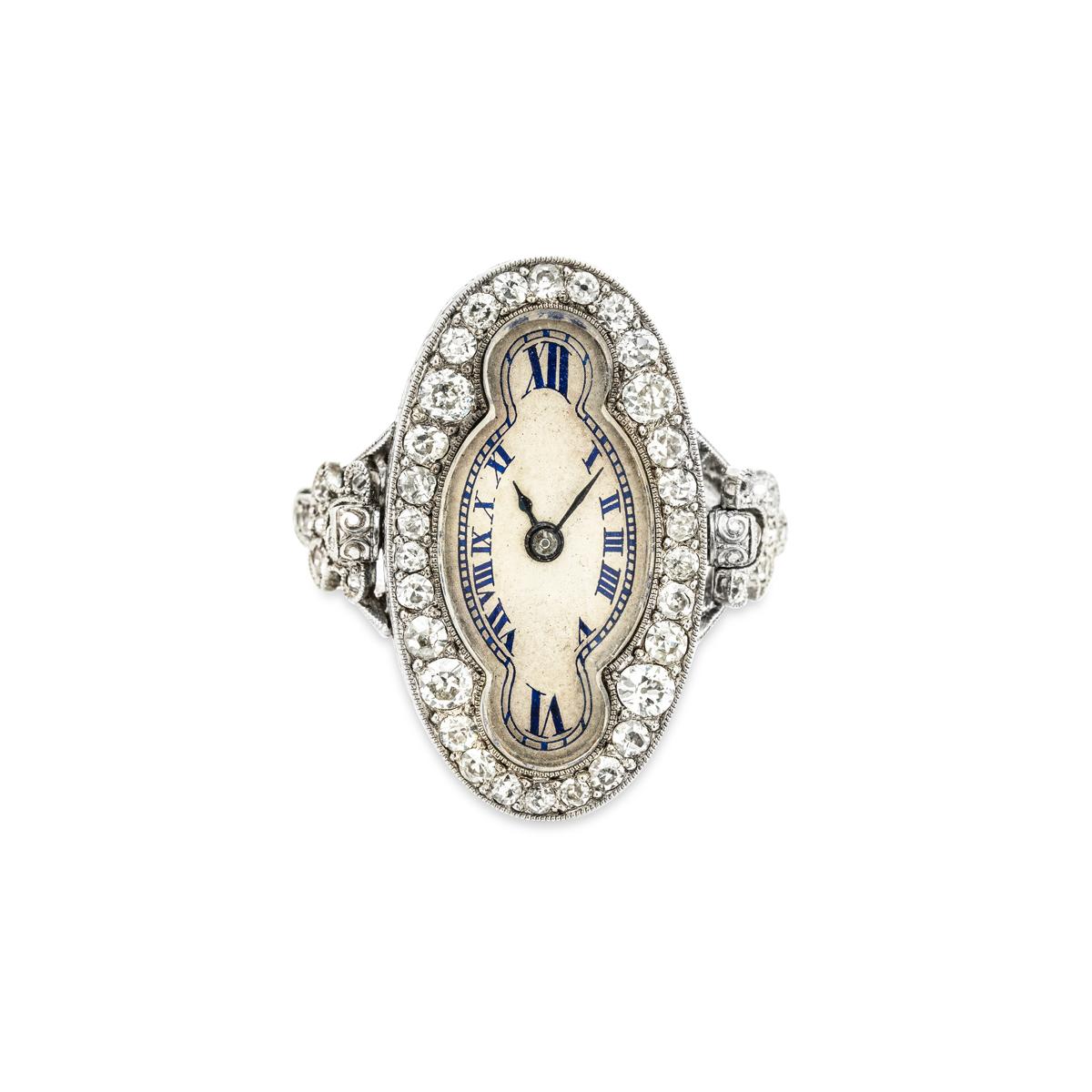 Antique White Gold Diamond Ring Watch Circa 1890's For Sale 1