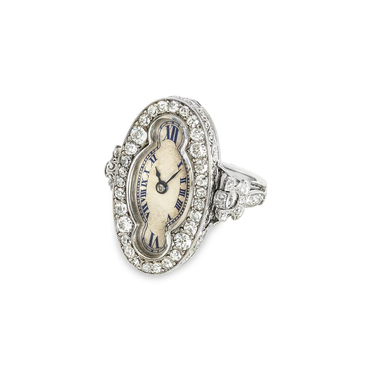 Antique White Gold Diamond Ring Watch Circa 1890's For Sale 2