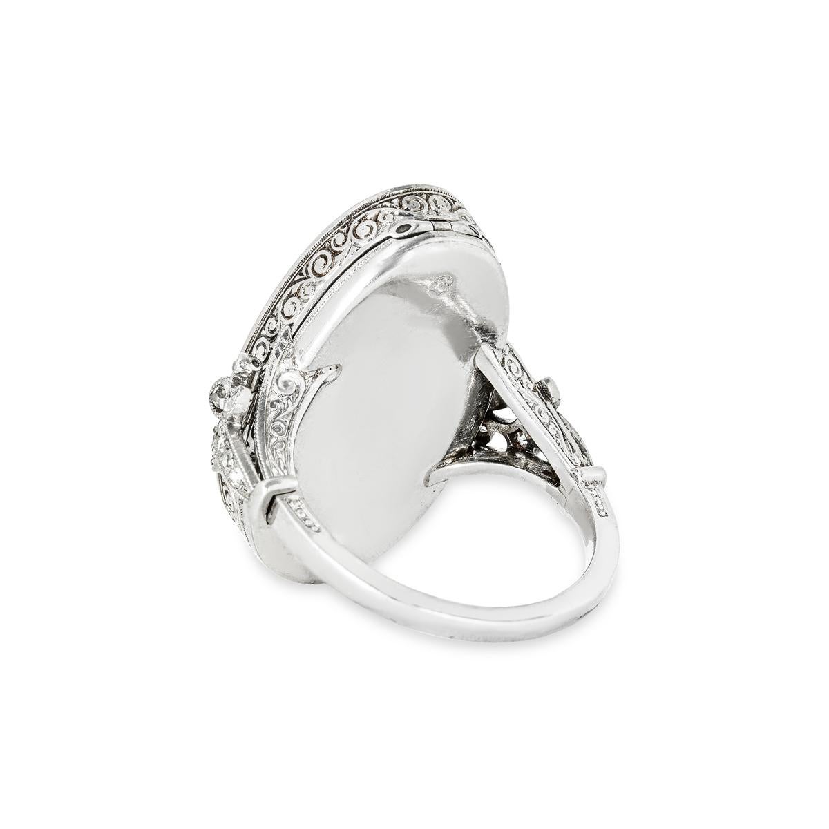 Antique White Gold Diamond Ring Watch Circa 1890's For Sale 3