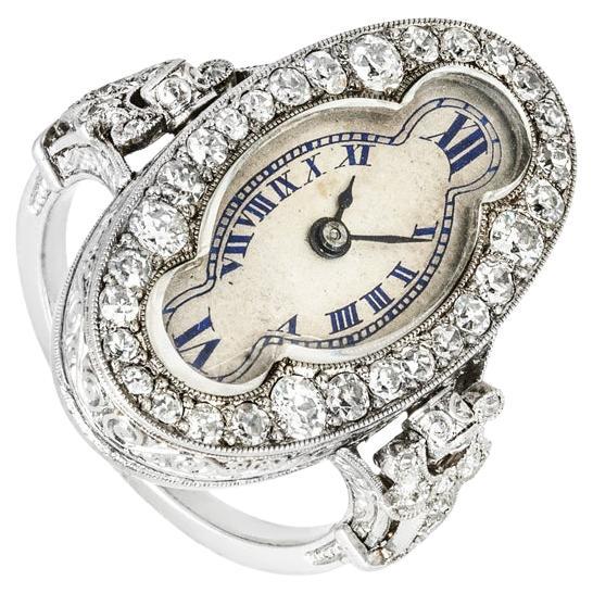 Antique White Gold Diamond Ring Watch Circa 1890's For Sale