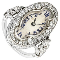 Antike Ringuhr aus Weißgold mit Diamanten, ca. 1890er Jahre