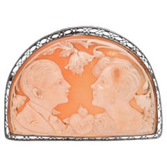 Antique White Gold "Edwardian Marriage" Cameo Brooch