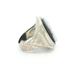 Antique White Gold Large Carved Black Hardstone Portrait Men's Cameo Ring