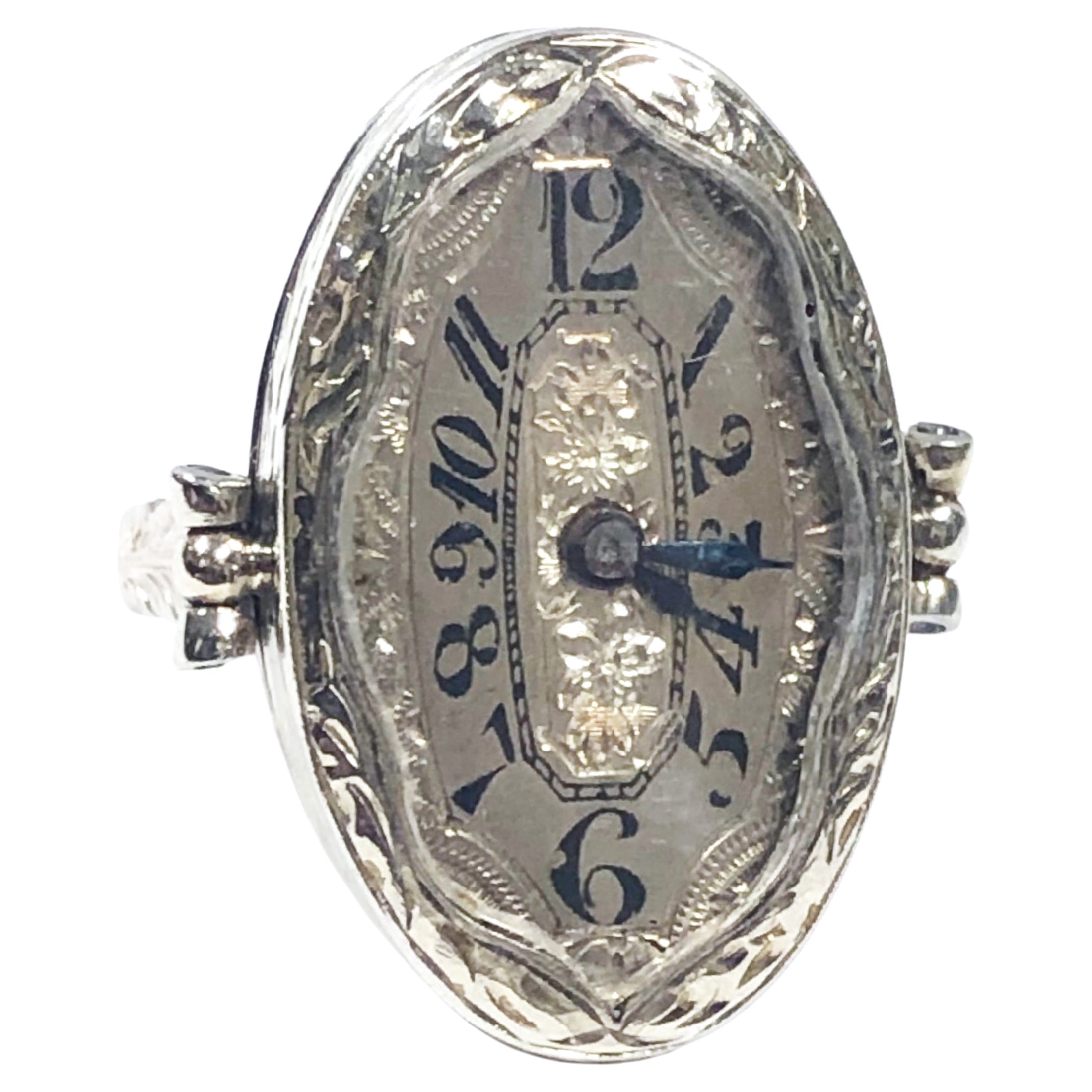 Antique White Gold Mechanical Ring Watch For Sale