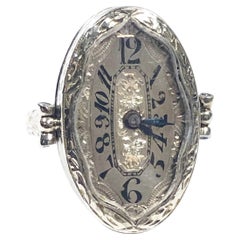 Antique White Gold Mechanical Ring Watch