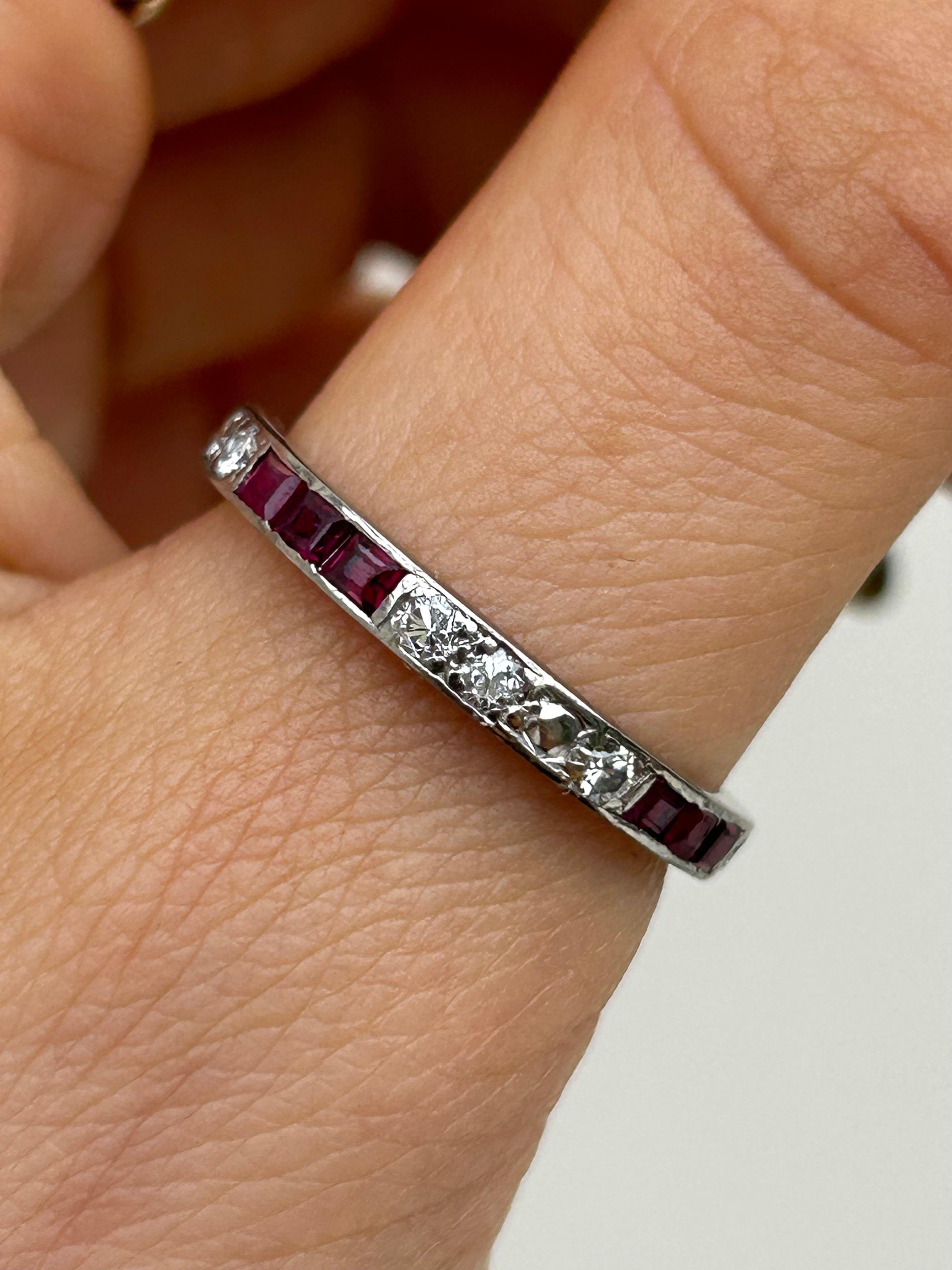 Art Deco Antique White Gold Ruby and Diamond Full Eternity Band Ring For Sale