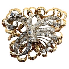 Antique White Gold & Yellow Gold Brooch with Approx. 60 Diamonds