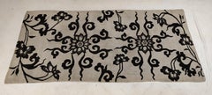 Antique White Ground Tibetan Khaden Rug with Black Lotus Flowers and Tendrils