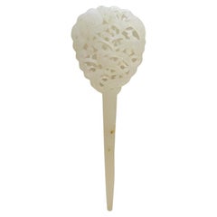 Antique White Jade Chinese Hair Pin Finely Carved