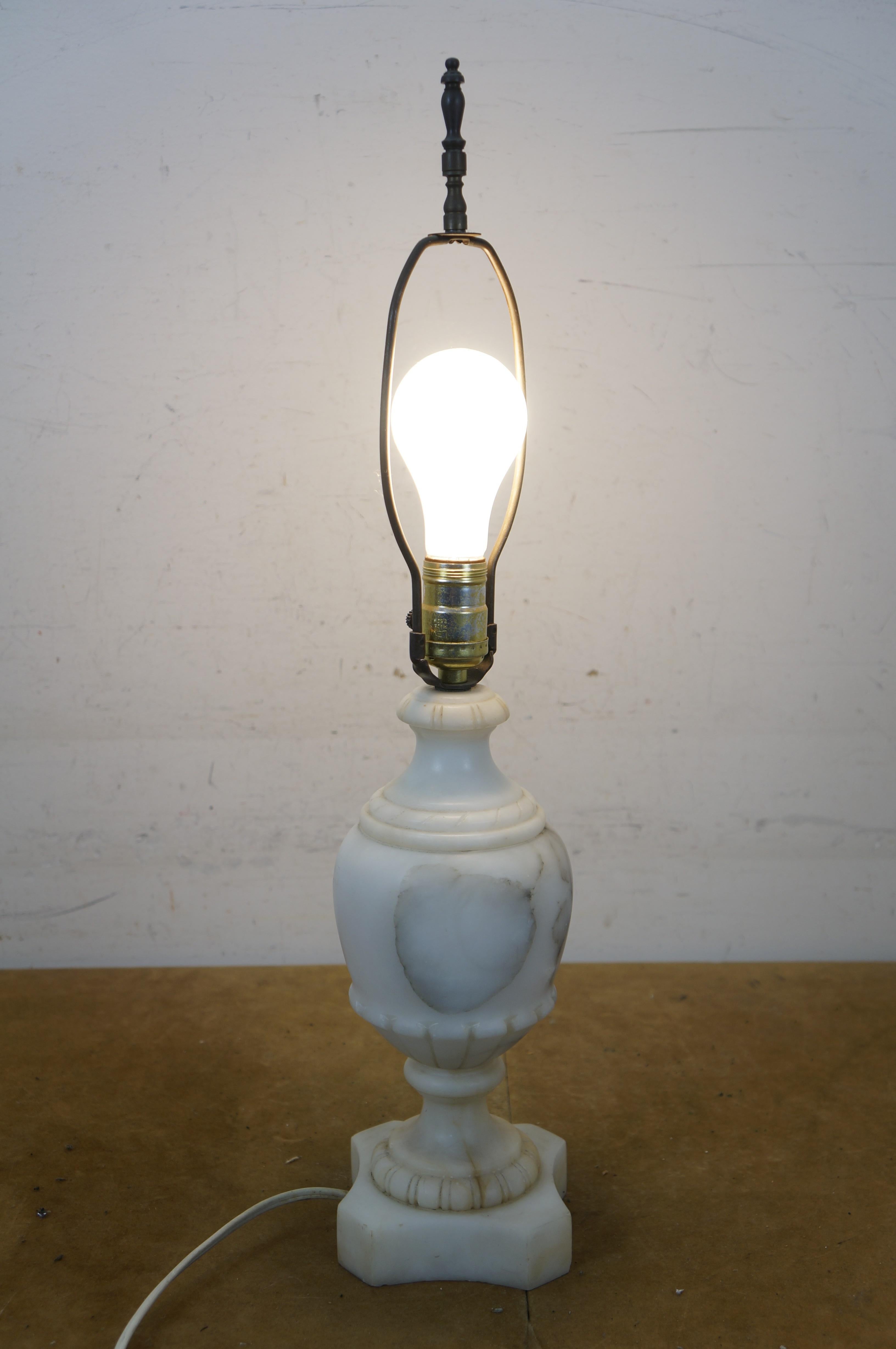 Antique White Marble Alabaster Trophy Urn Vanity Table Lamp 24