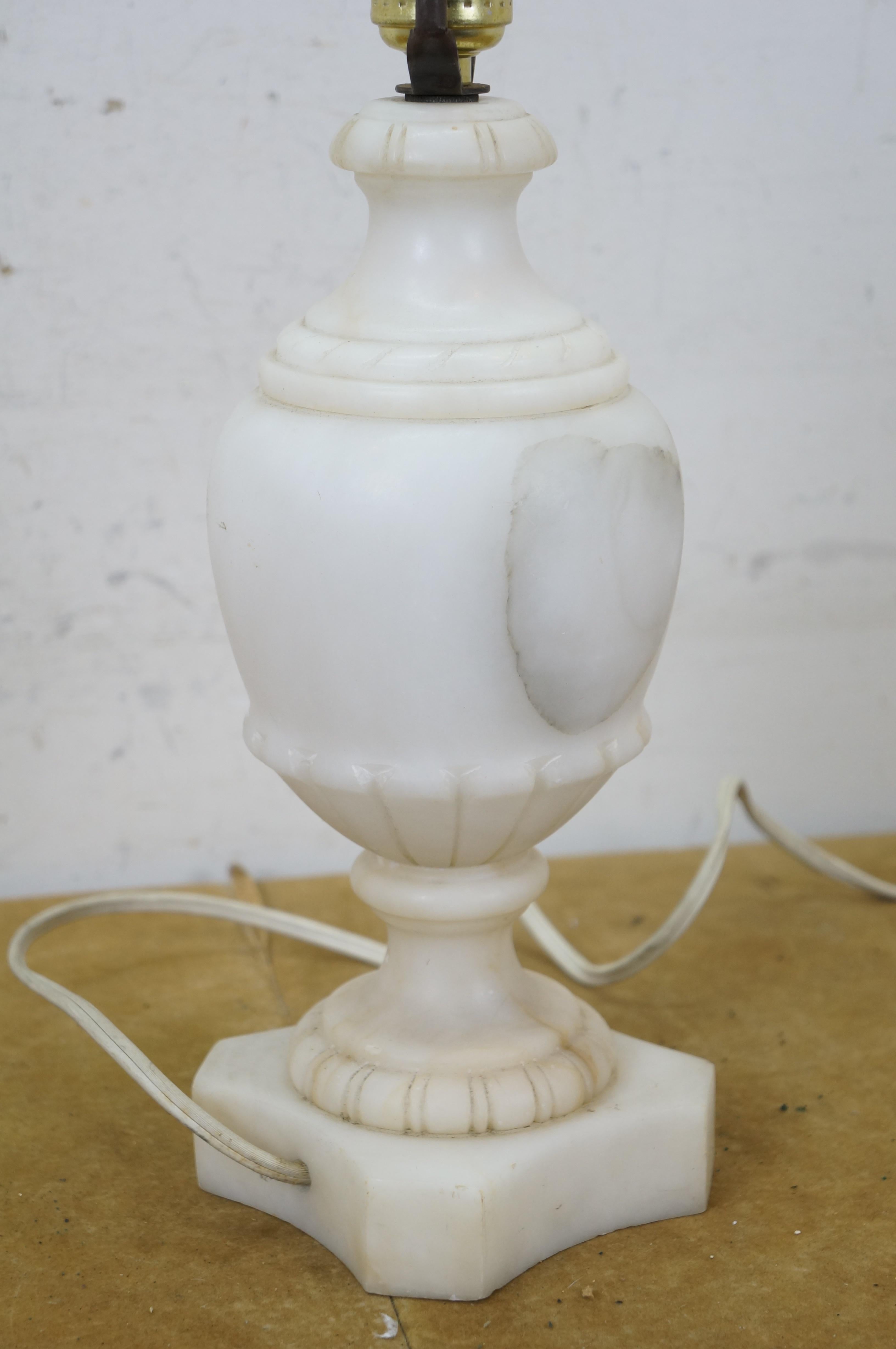 Antique White Marble Alabaster Trophy Urn Vanity Table Lamp 24