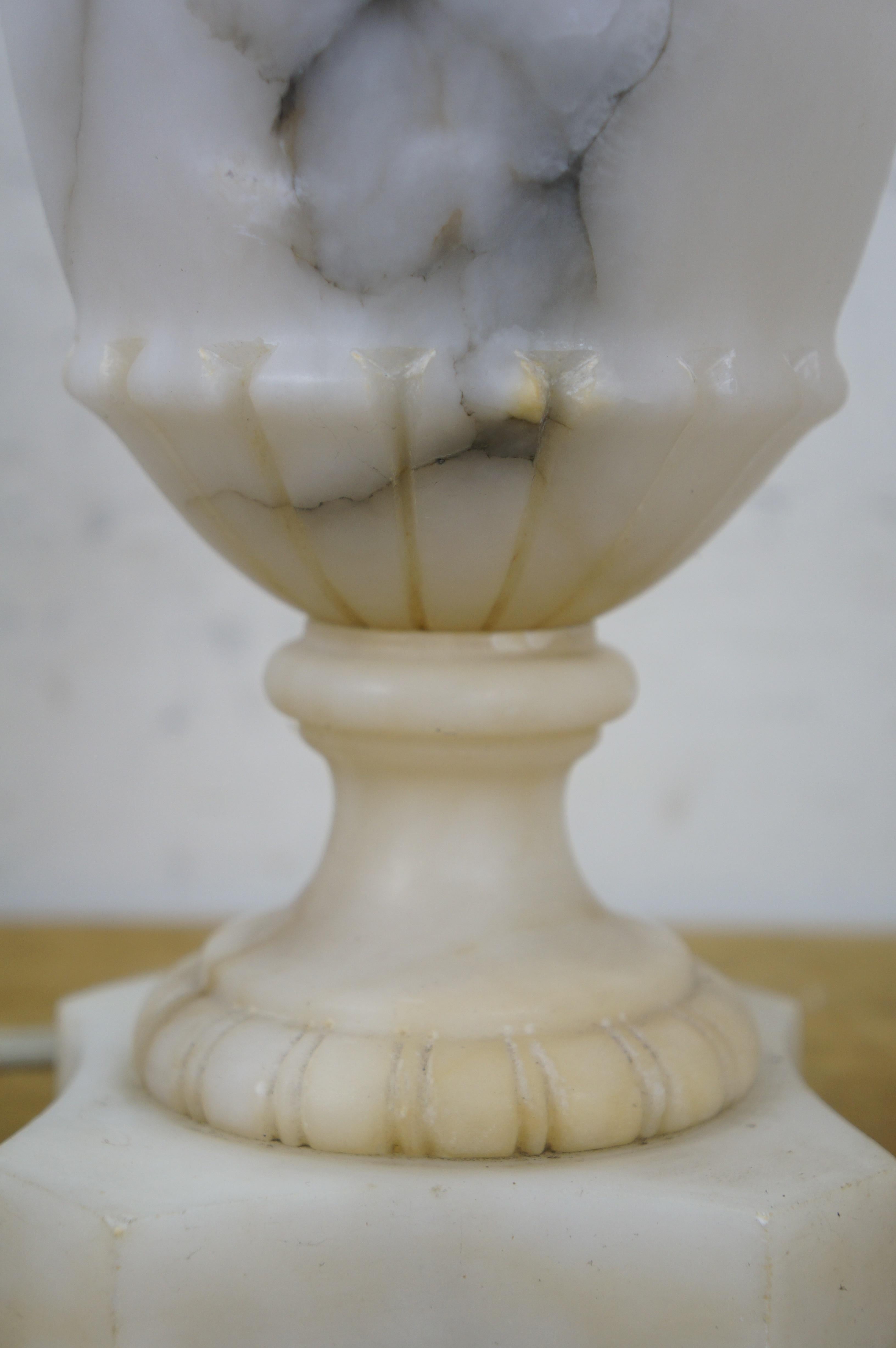 Antique White Marble Alabaster Trophy Urn Vanity Table Lamp 24