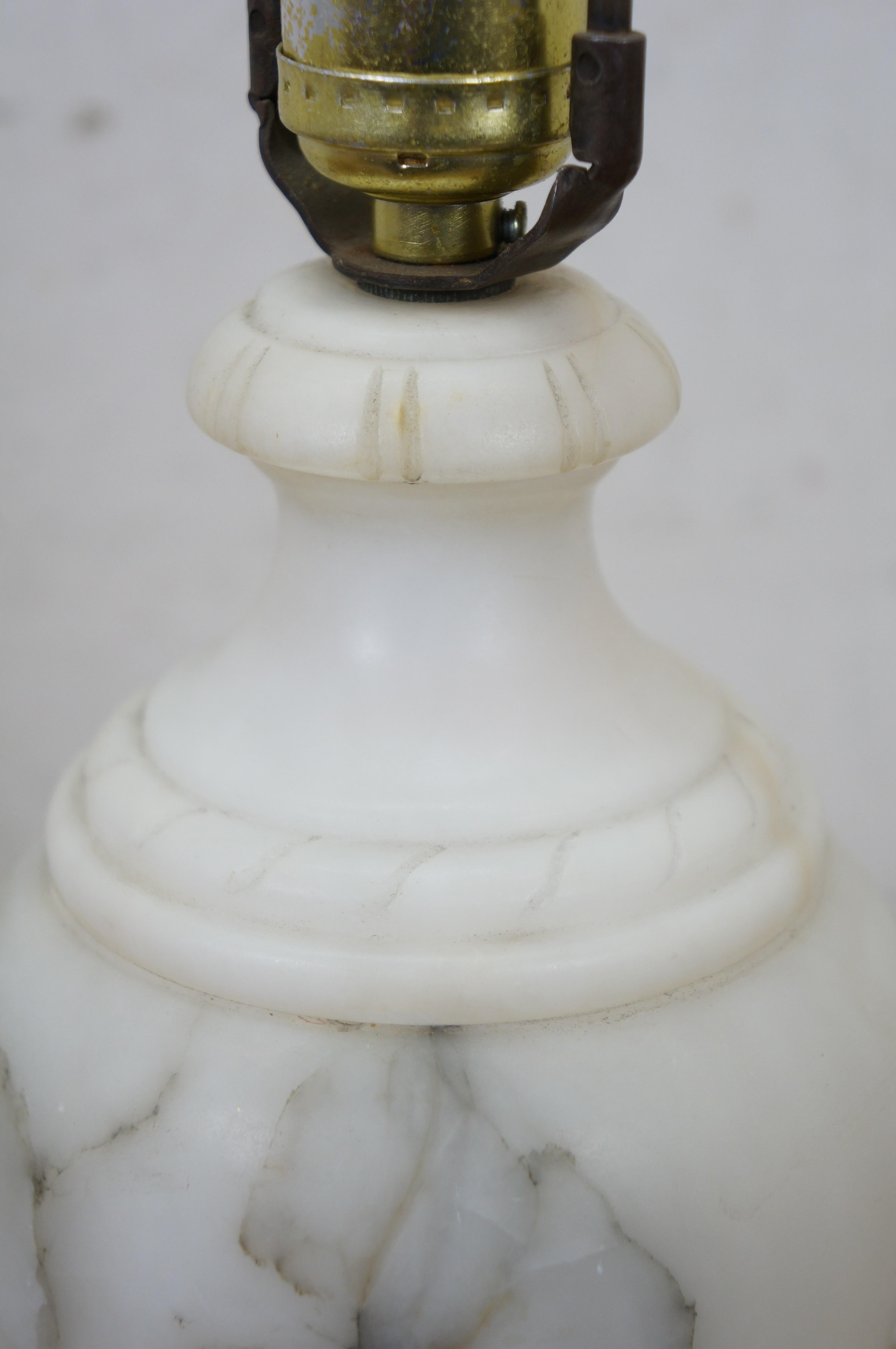 Antique White Marble Alabaster Trophy Urn Vanity Table Lamp 24