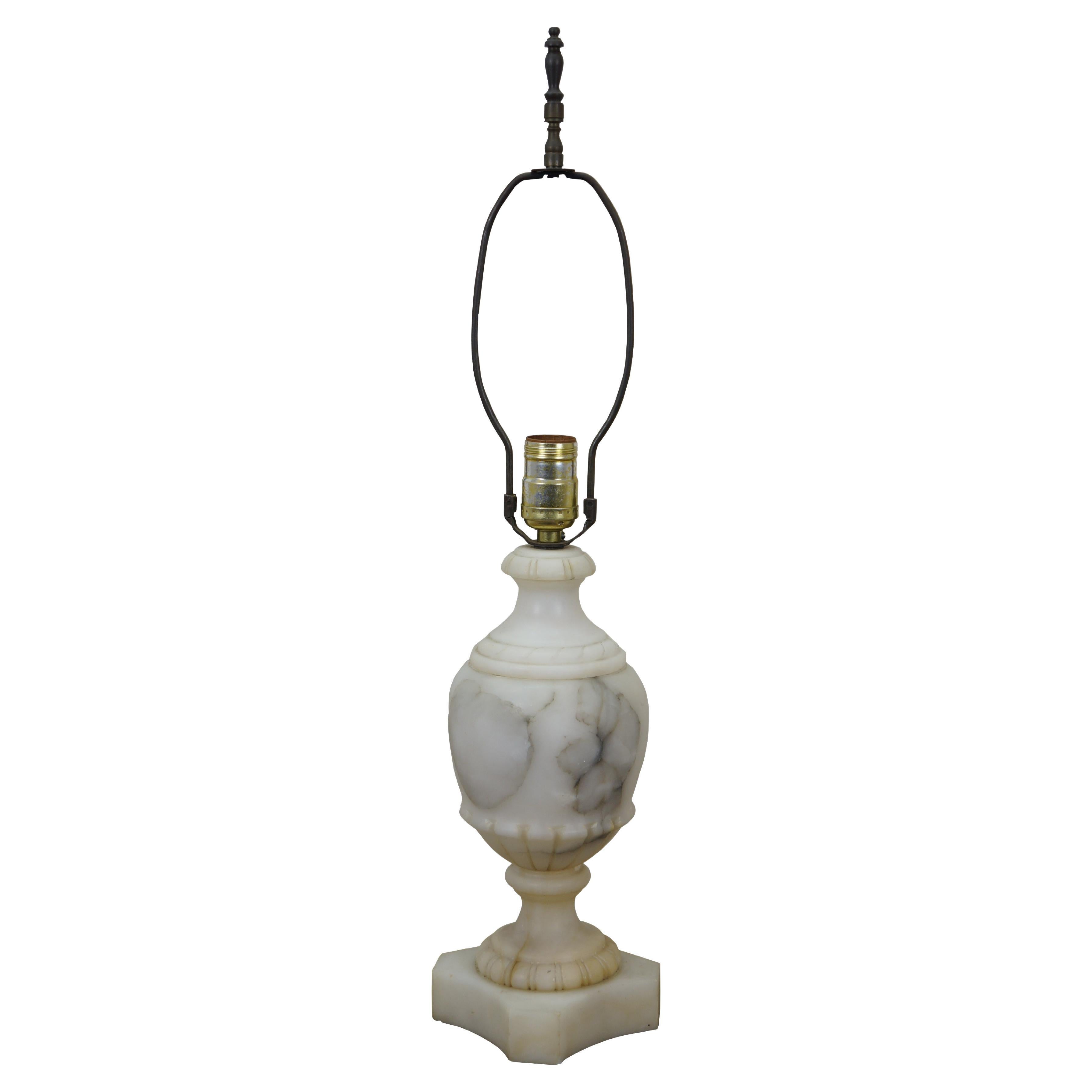 Antique White Marble Alabaster Trophy Urn Vanity Table Lamp 24" For Sale