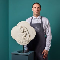 Antique White Marble Angel Plaque on Stand