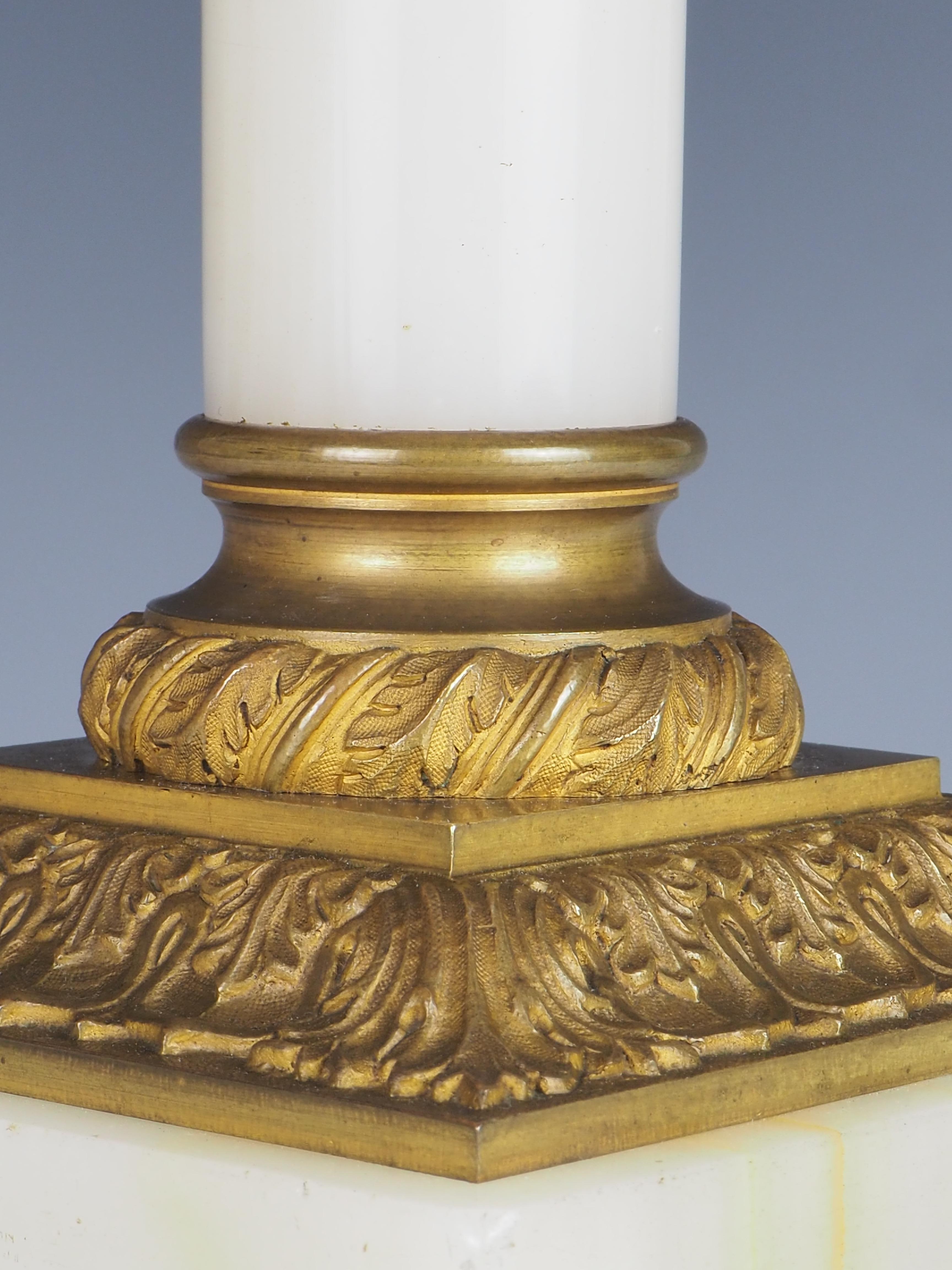 Antique White Marble Corinthian Table Lamp For Sale 4