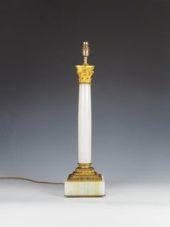 19th Century Antique White Marble Corinthian Table Lamp, UK