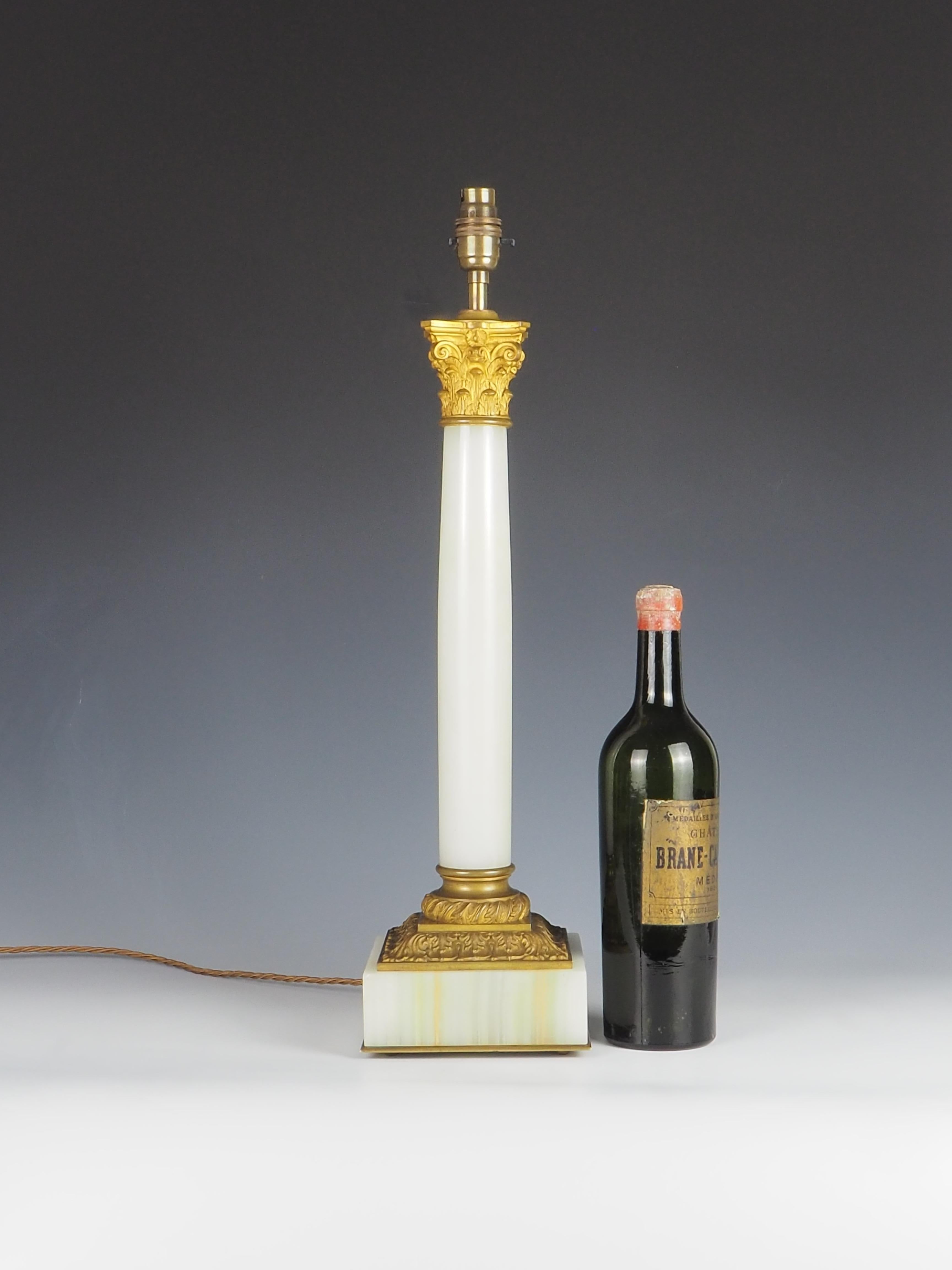 Gilt Antique White Marble Corinthian Table Lamp For Sale
