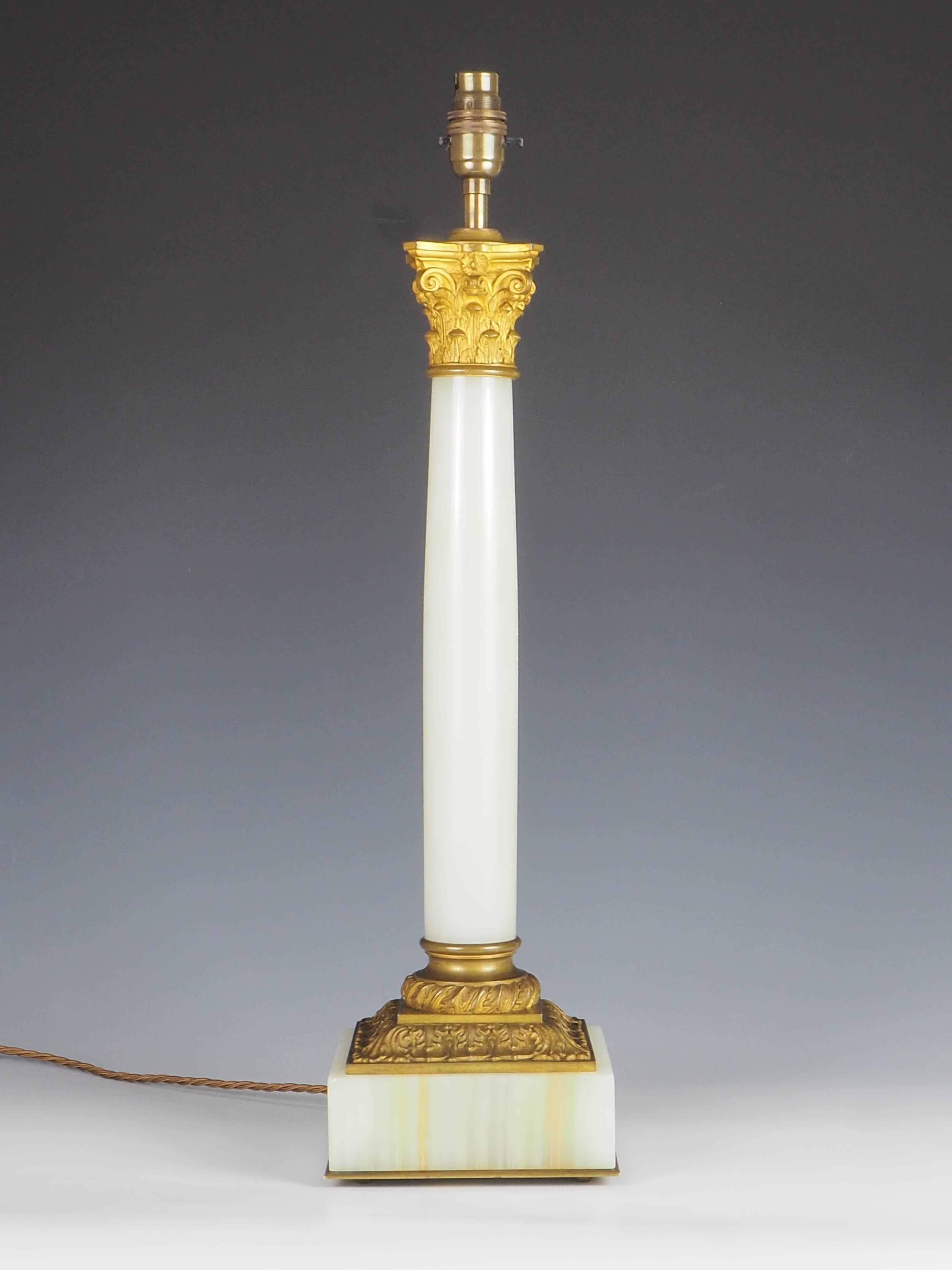 Antique White Marble Corinthian Table Lamp In Good Condition For Sale In Lincoln, GB