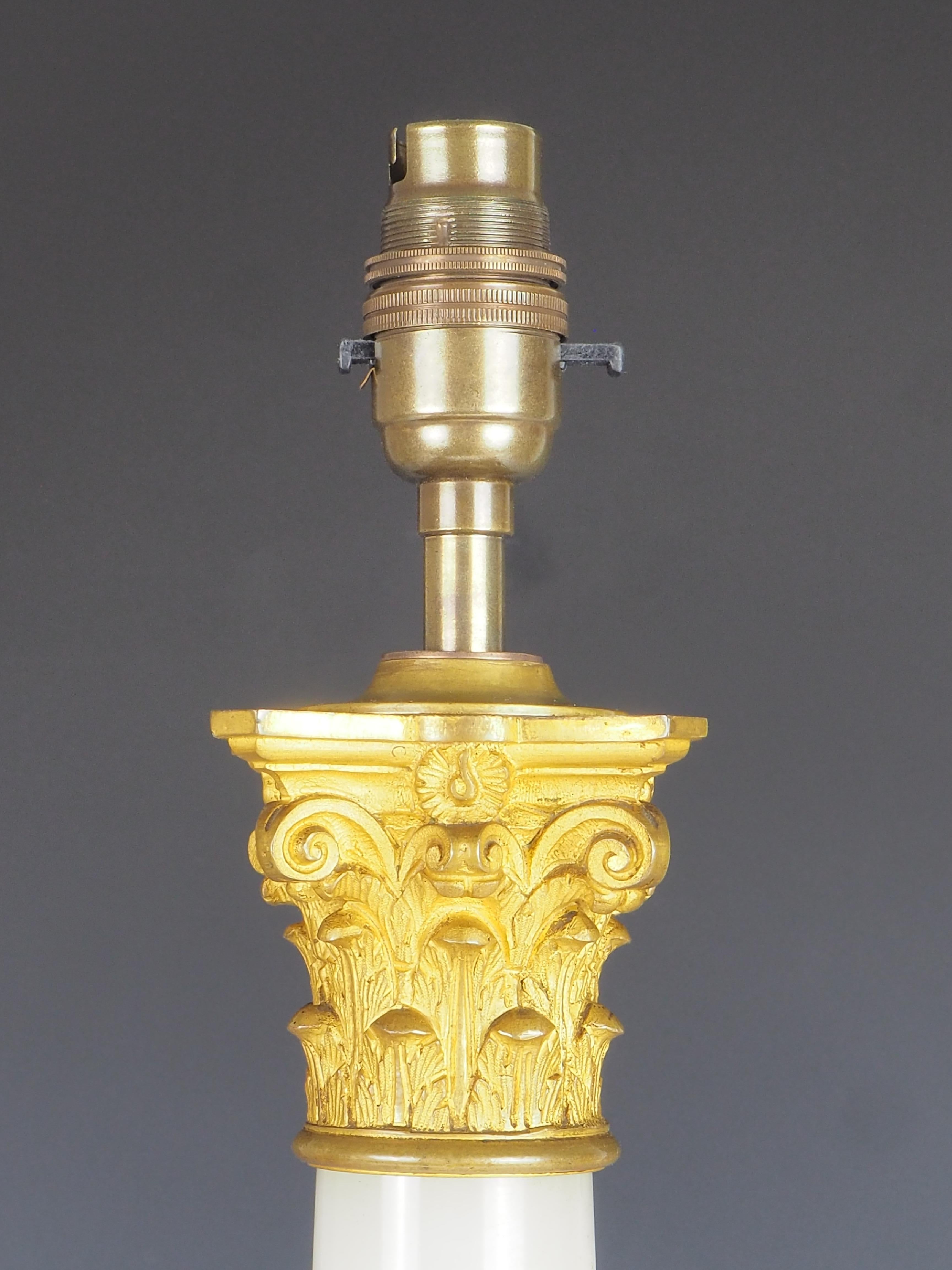19th Century Antique White Marble Corinthian Table Lamp For Sale