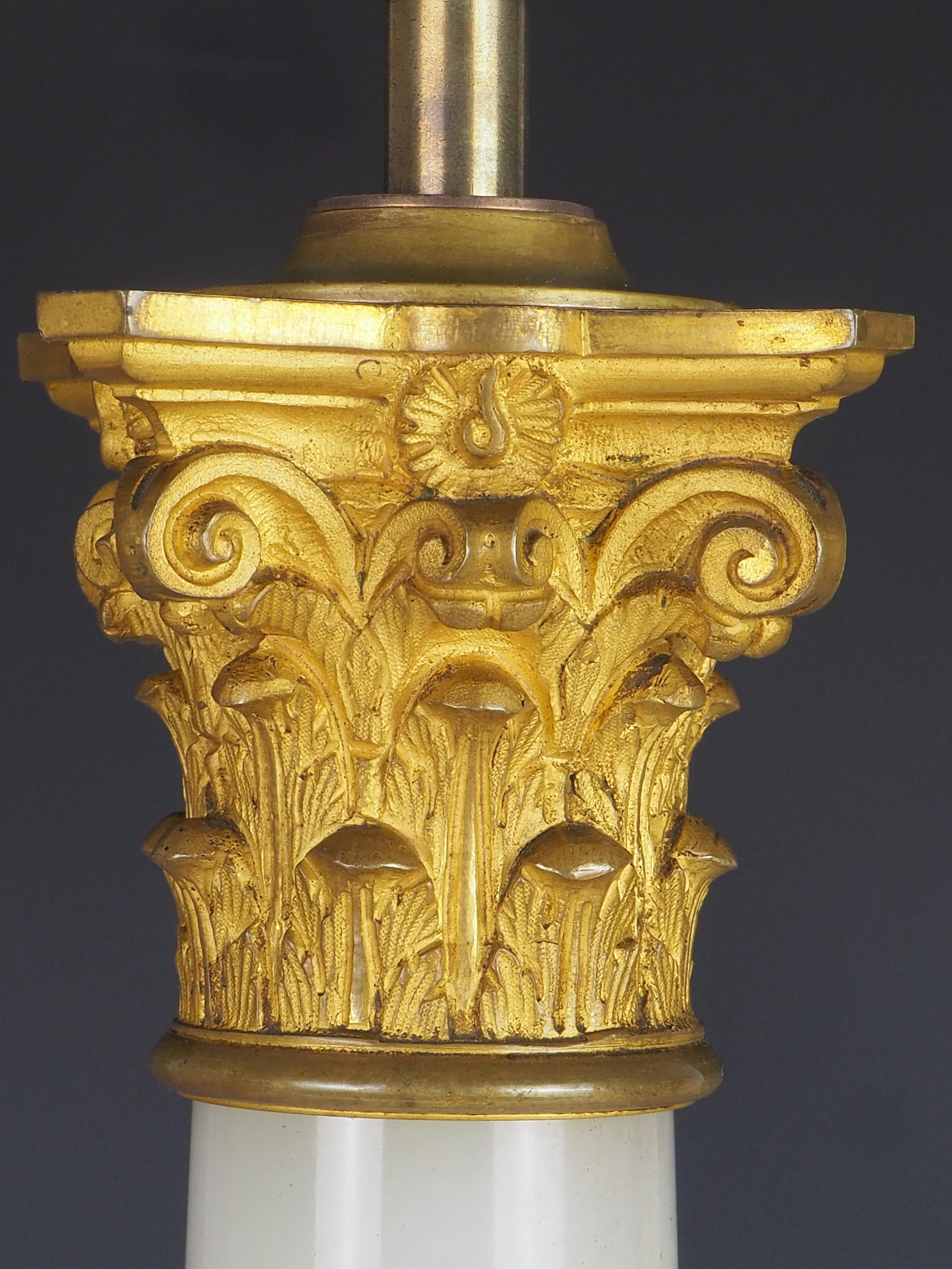Brass Antique White Marble Corinthian Table Lamp For Sale