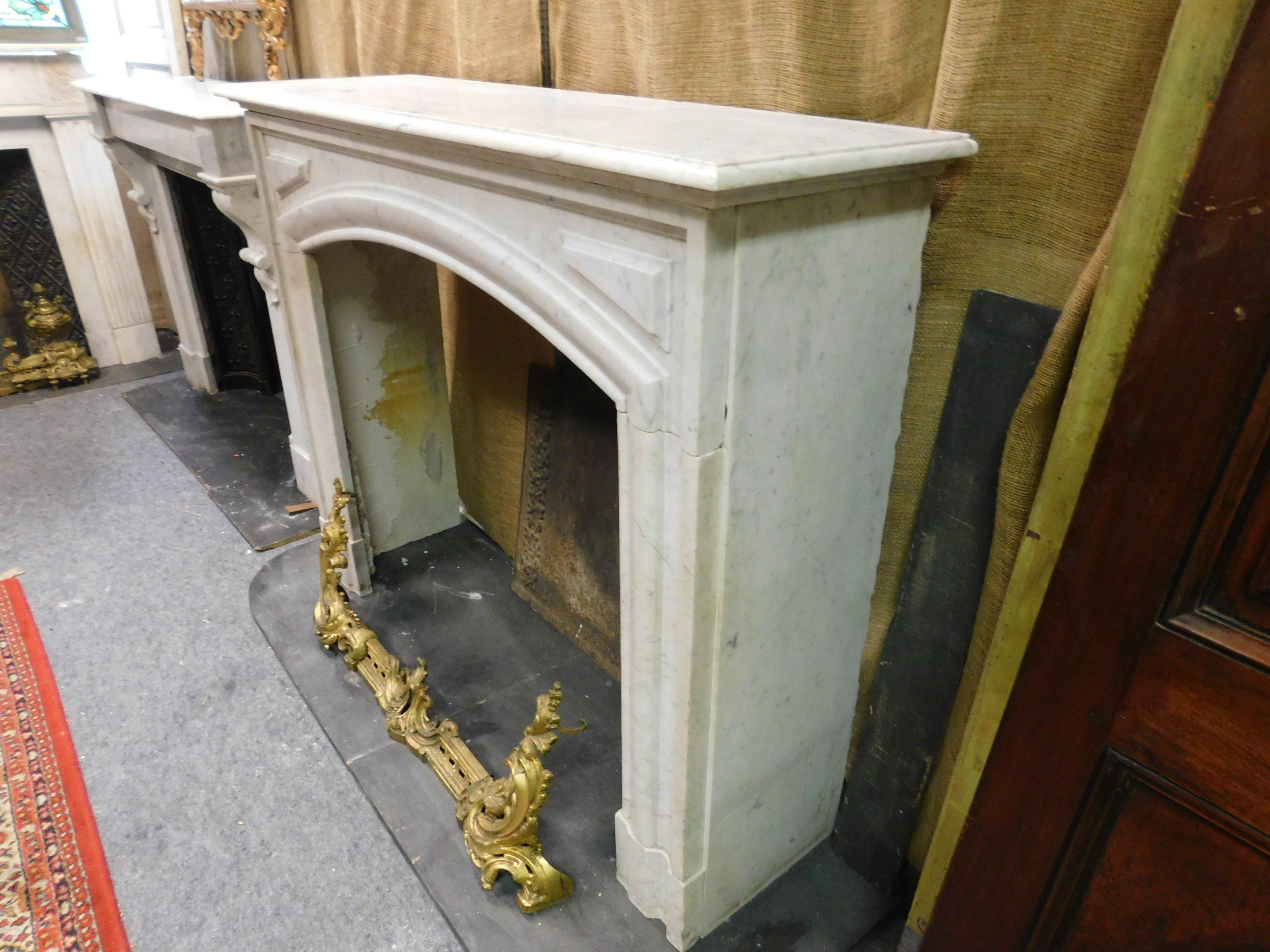 Carrara Marble Antique White Marble Fireplace, 19th Century, Italy