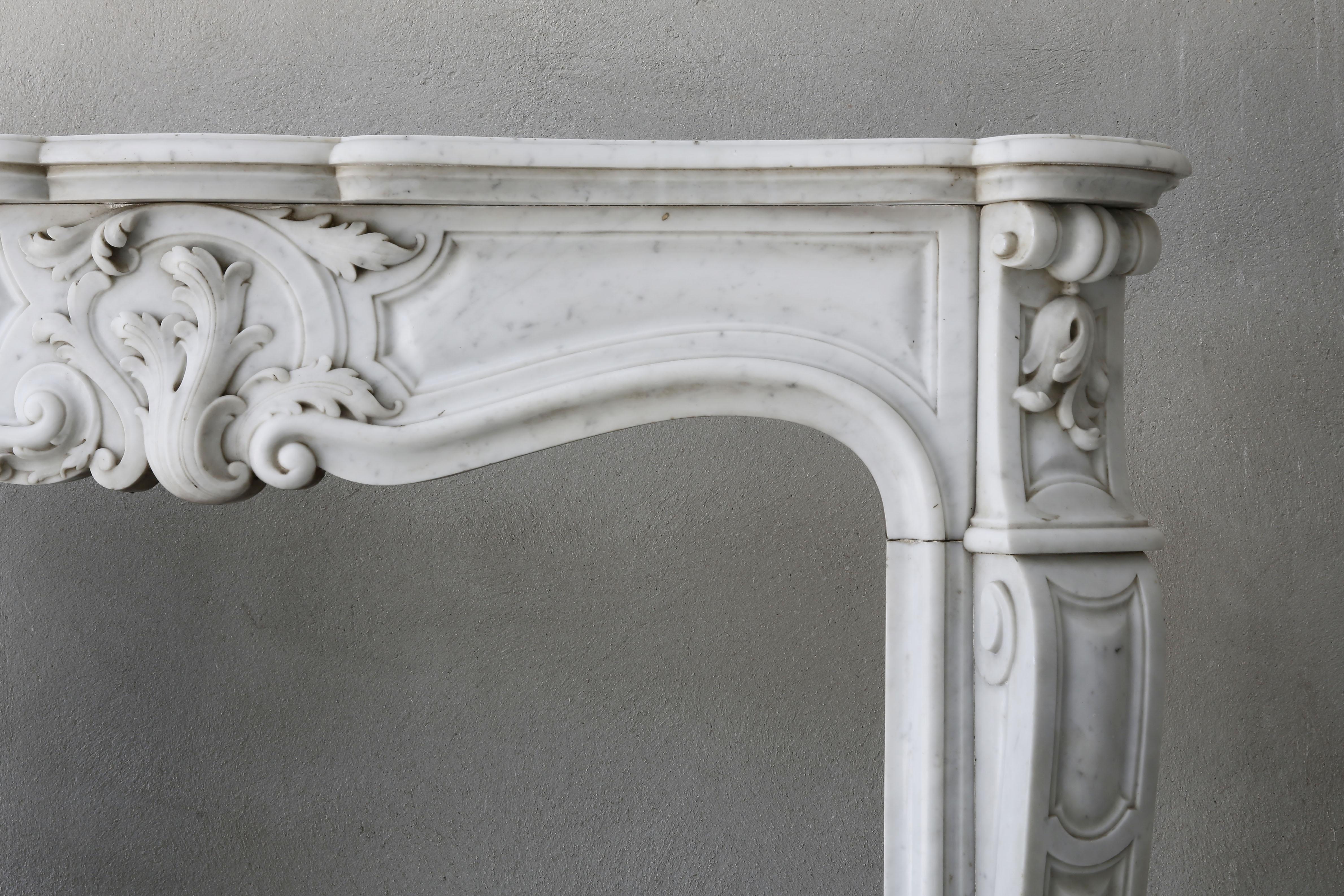 French Antique White Marble Fireplace, Louis XV, 19th Century