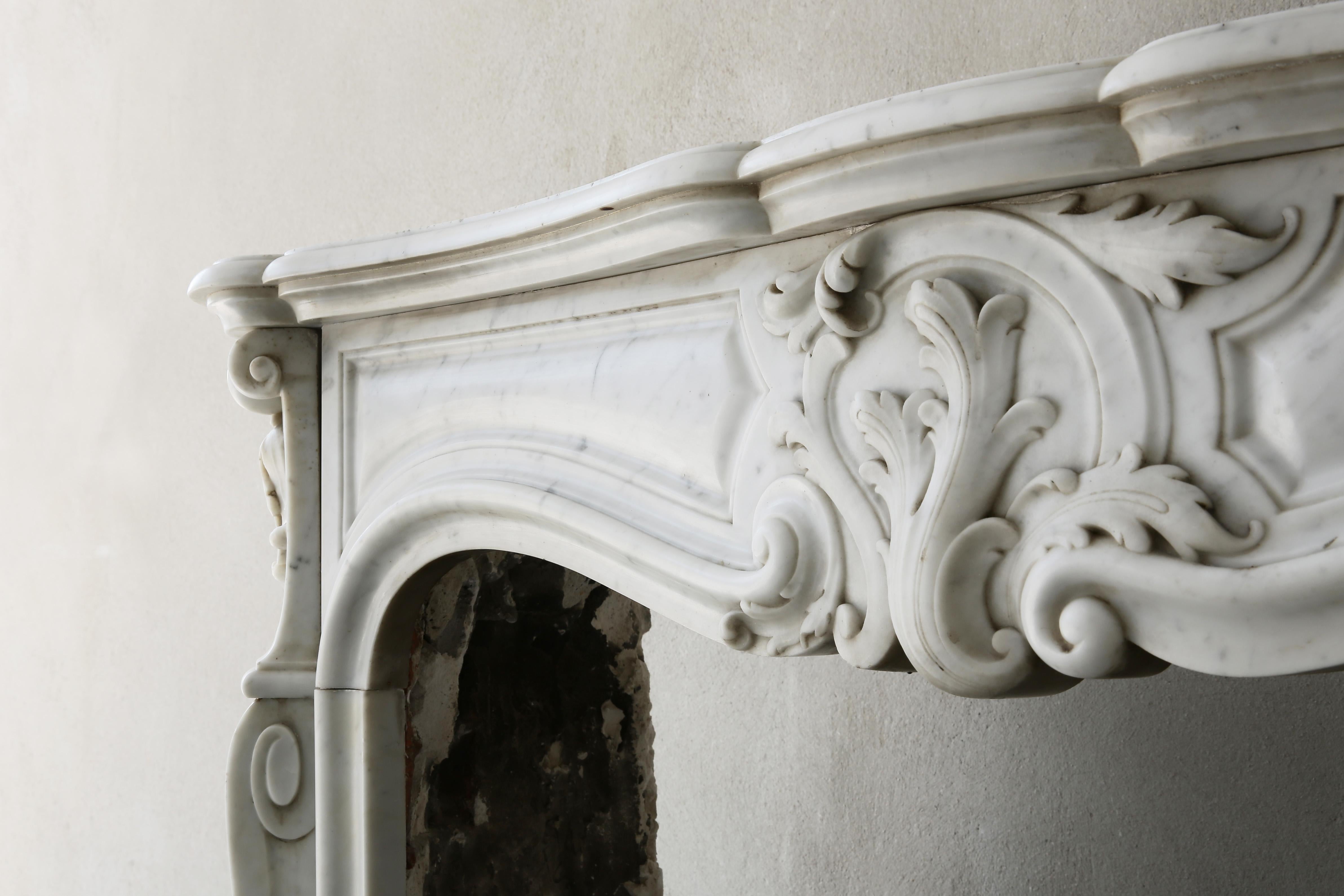 Antique White Marble Fireplace, Louis XV, 19th Century 2