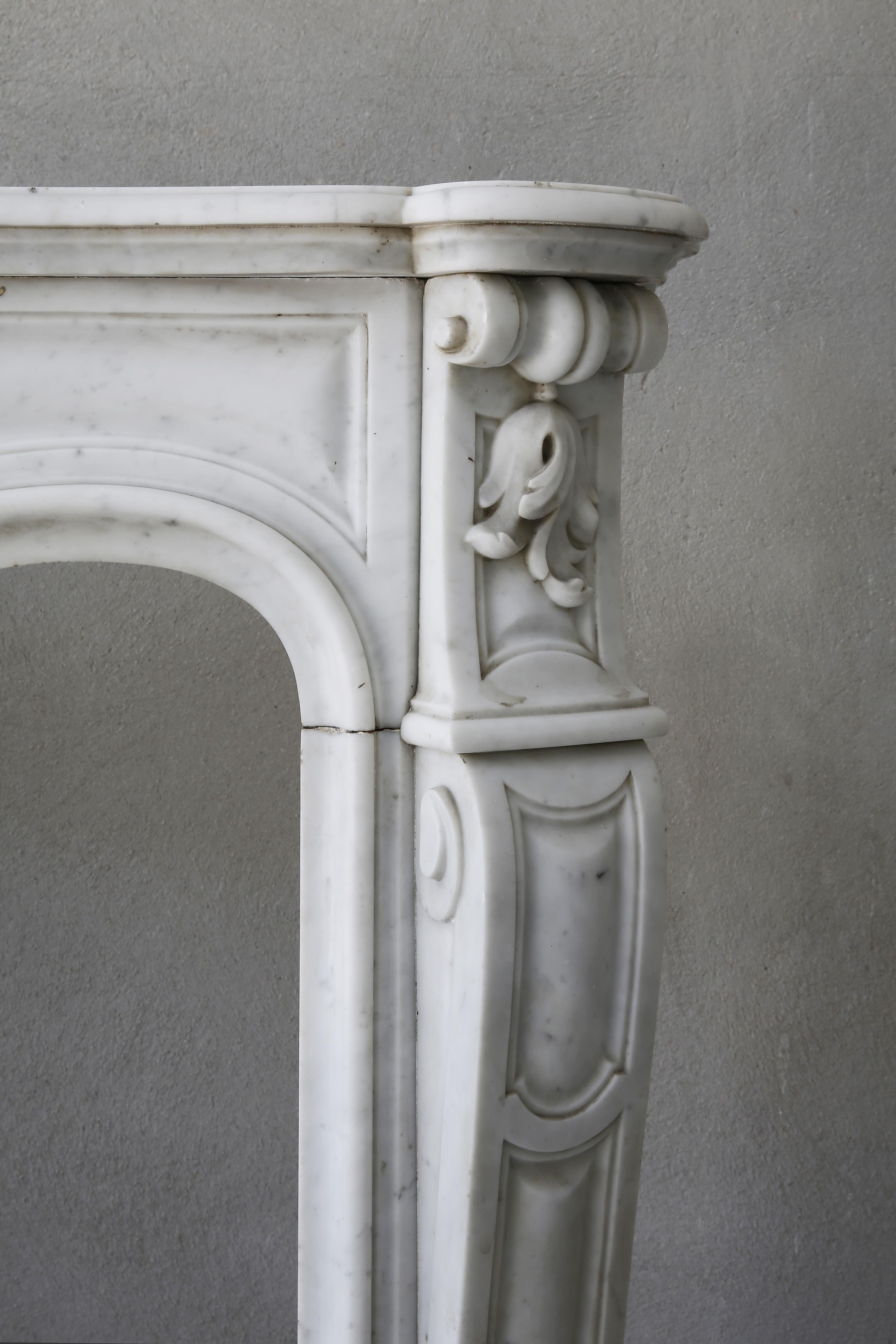 Antique White Marble Fireplace, Louis XV, 19th Century 3