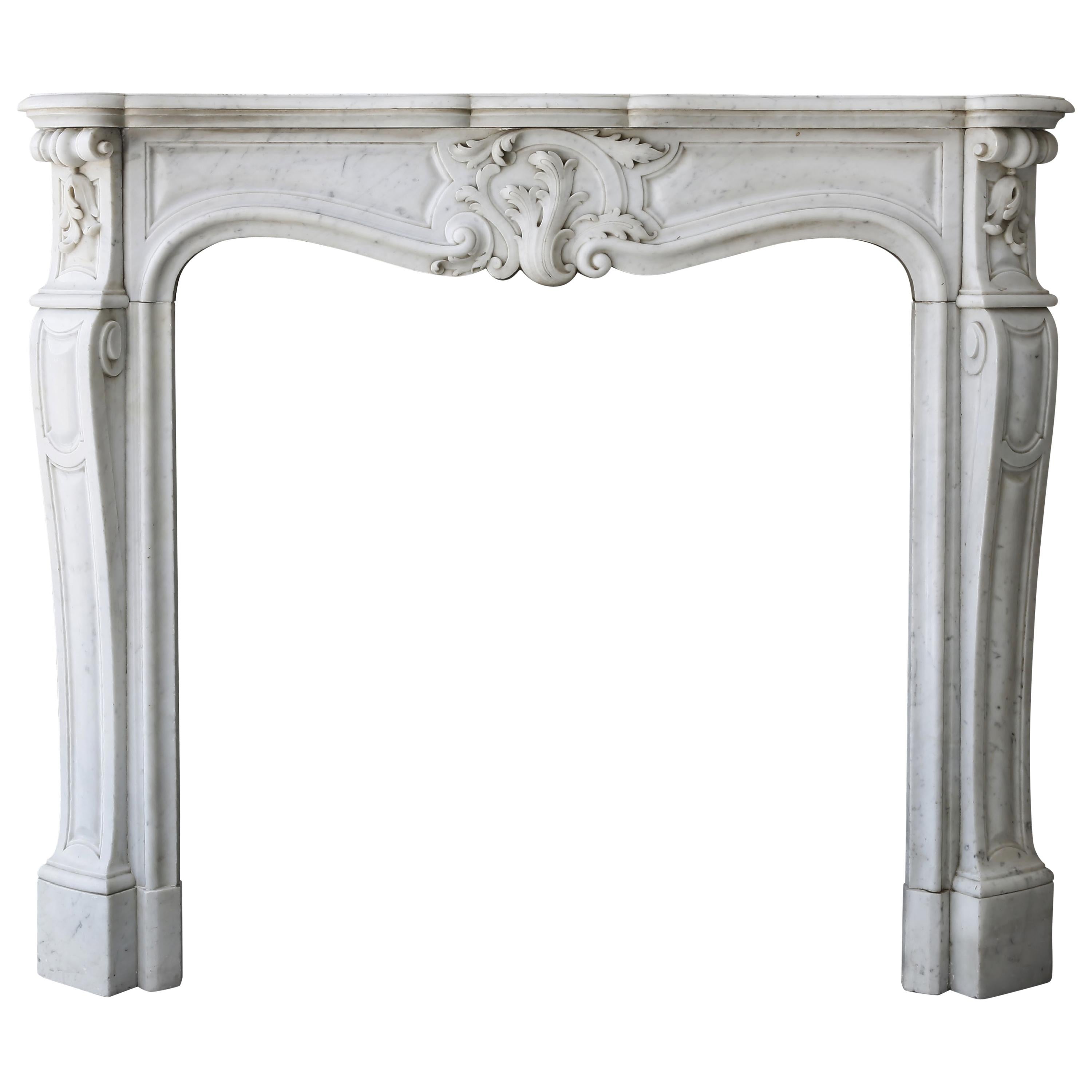 Antique White Marble Fireplace, Louis XV, 19th Century