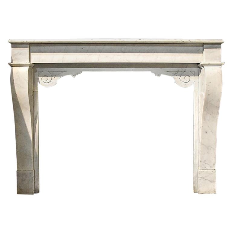 Antique White Marble Fireplace Mantel, 19th Century For Sale