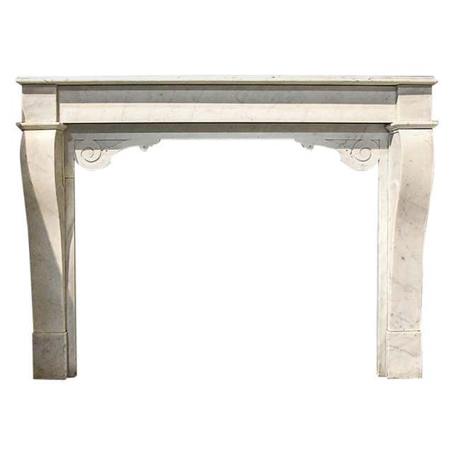 Antique French White Carrara Marble Mantel For Sale at 1stDibs