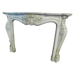 Antique White Marble Fireplace, Richly Carved, Wavy Legs, 18th Century, France